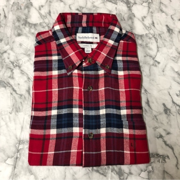 Saddlebred Classic Fit Red Blue Plaid Mens Shirt Size L NWT - Picture 1 of 3